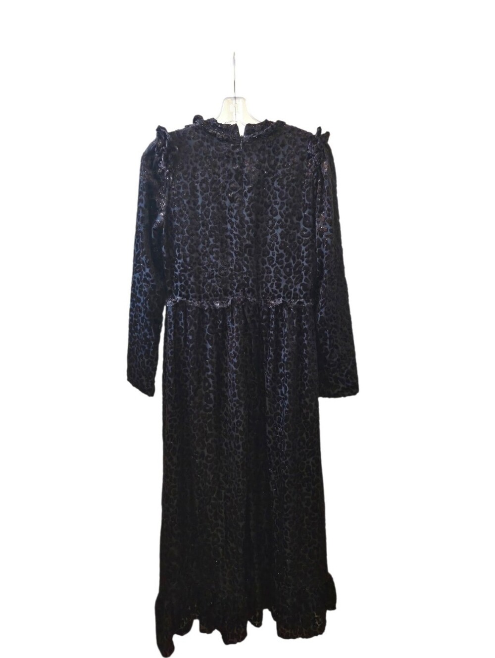 Paper Parachute Black Burnout Velvet Leopard Print Ruffle Maxi Dress Women Small - Picture 2 of 8